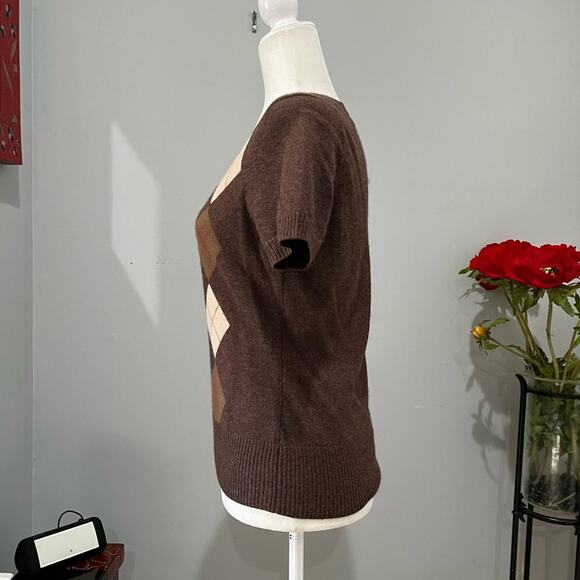 NEW Marina Luna Cashmere Argyle Classic Preppy Timeless Layering Sweater S NWOT - Picture 5 of 15